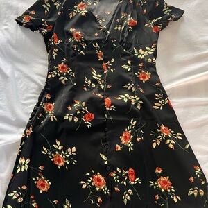 RIHOAS Black Mini Dress with Red Rose Print